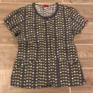 Scrub top grey with bees